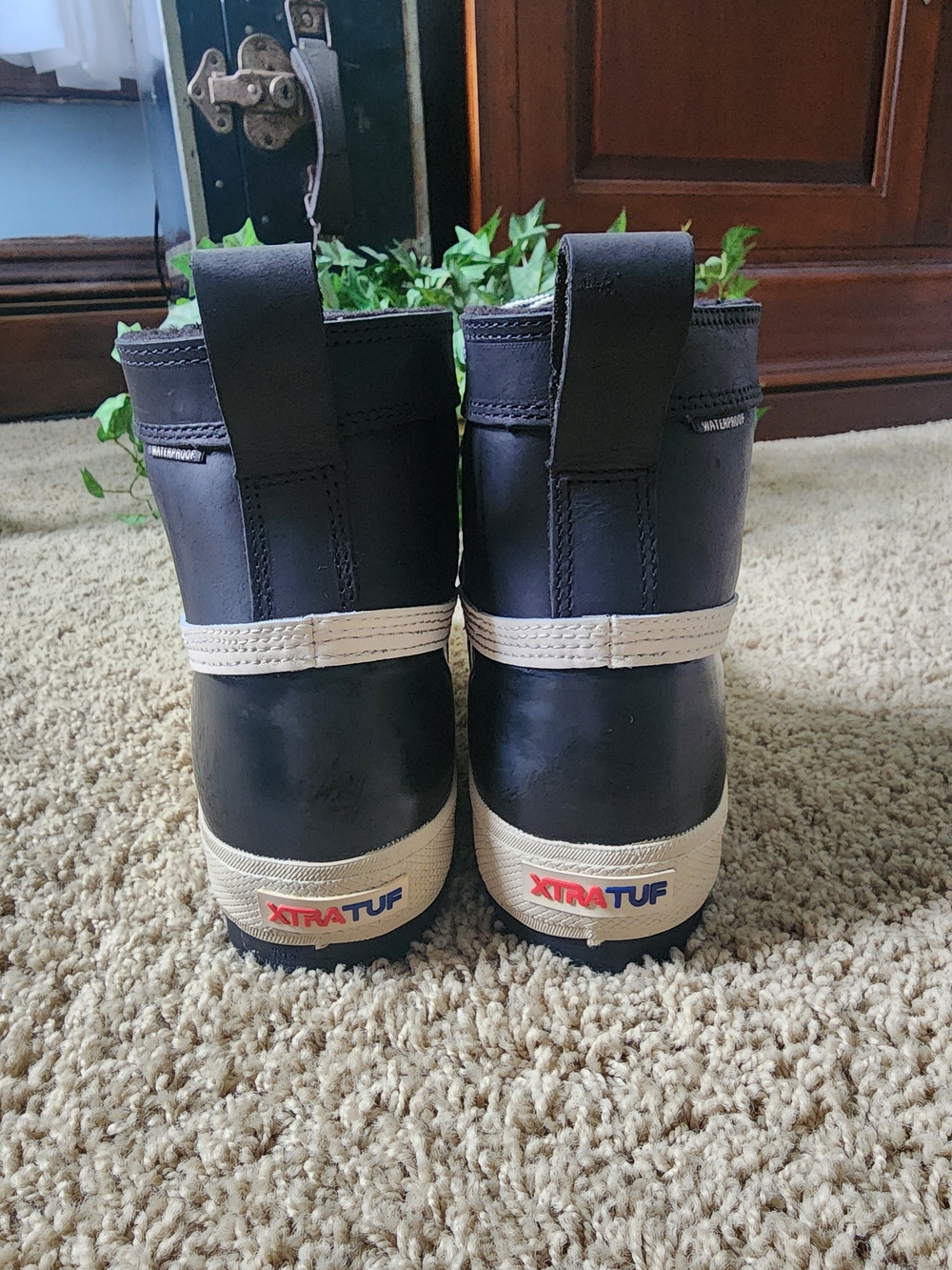 Waterproof Black & Cream Lace-Up Winter Rain Boots - Picture 6 of 13